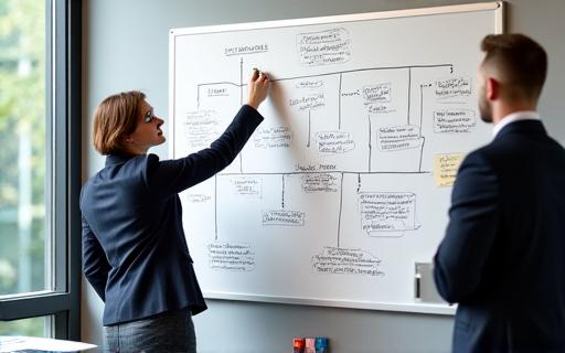 A person drawing a strategic roadmap on a whiteboard.